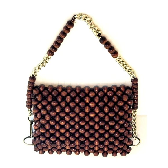 Vintage La Fleur Retro Beaded Wood Shoulder Bag - Picture 2 of 6